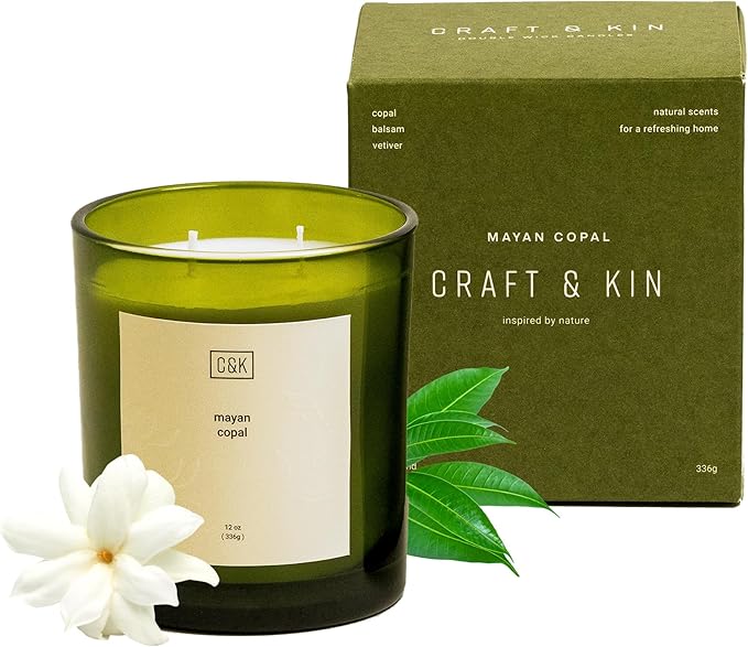 Craft & Kin 12oz Mayan Copal Candle for Home | Premium Green Fall Scented Candles for Men | Made with Natural Soy | Gifts for Men and Women | Nature Collection