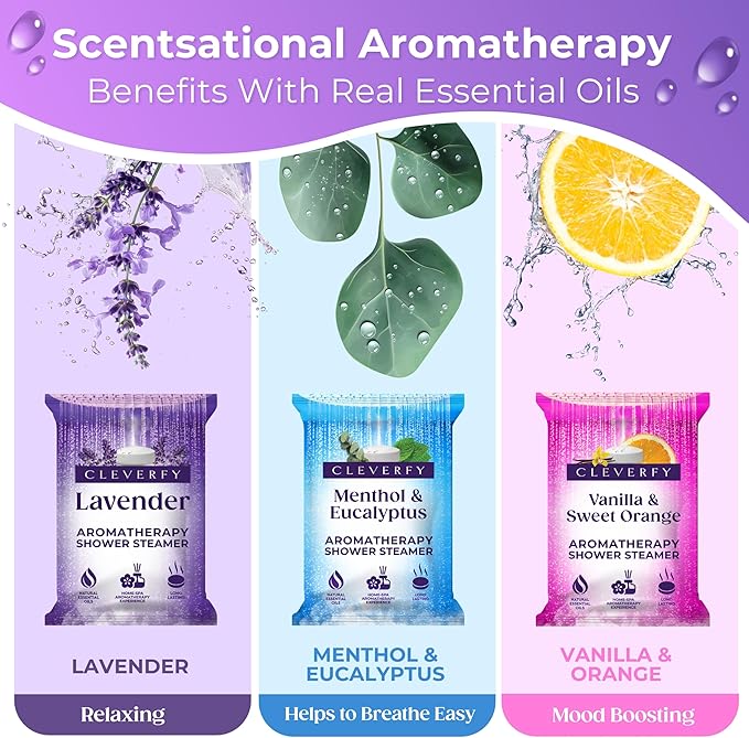 Cleverfy Shower Steamers Aromatherapy – Stocking Stuffers for Women, Teens and Wife – Christmas Gifts for Women and Teen Girls – White Elephant Gifts for Adults – 3 Tablets