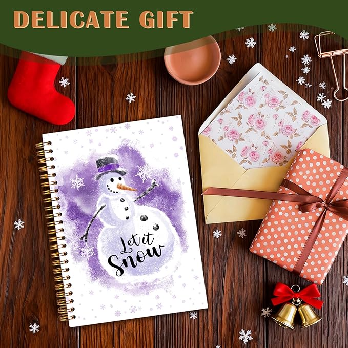 Exqcom Purple Christmas Snowman Spiral Notebook Gifts, Winter Snowflake Journal for Women, Let It Snow Cute Snowman Winter Christmas Hardcover Notebook Journal Office School Supplies, 5.5x8.3 Inch