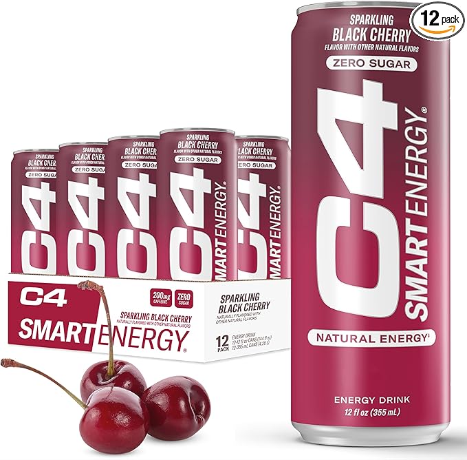 Cellucor C4 Smart Energy Drink - Sugar Free Performance Fuel & Nootropic Brain Booster, Coffee Substitute or Alternative | Black Cherry 12 Oz - 12 Pack