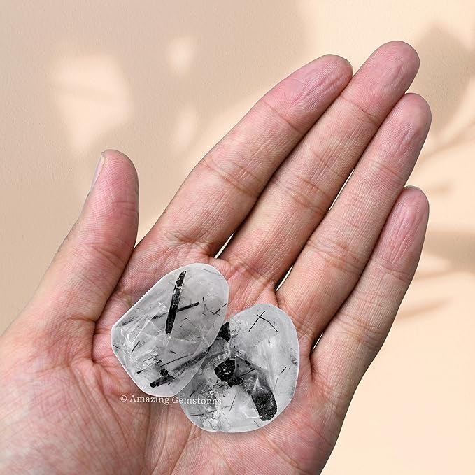 Amazing Gemstone Black Rutilated Quartz Crystals and Healing Stones Tumbled - 1000+ Carats, Healing Stones for Energy Balance, Premium Polished Gems Rocks for Meditation and Wellness