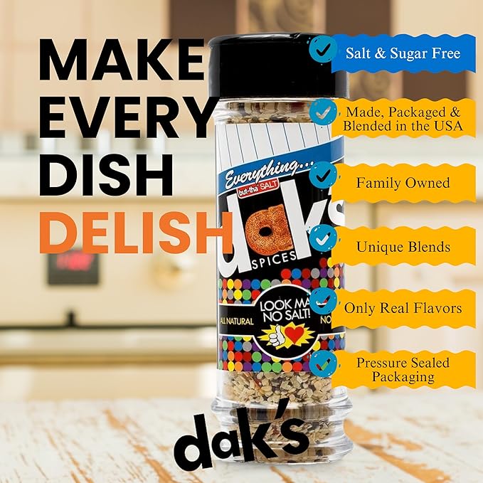 DAK's Spices Everything But Tha' Salt Blend | 100% Salt & Sugar Free | Healthy Seasoning | MSG, Preservative & Potassium Chloride Free | Low Carb & Keto Friendly | Perfect for Adding Flavor to Recipes | 1.5 oz