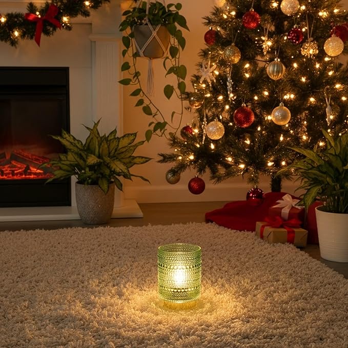 Battery Operated Lamp with Auto-Off Timer, Cordless Table Night Light for Bedroom & Entryway, Portable LED Lamp for Home, Outdoor, Camping No Battery Included (Pearl Design-Green)