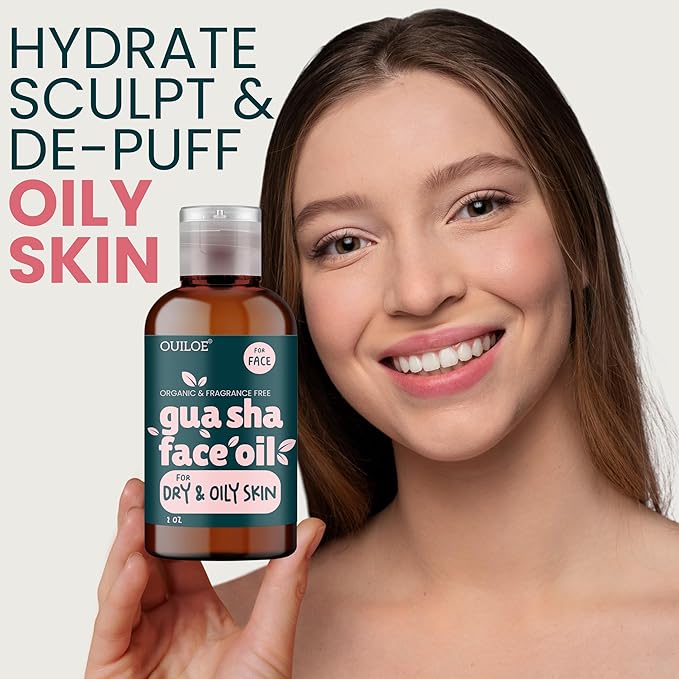 Guasha Oil for Oily Skin - Face Oil for Gua Sha Lymphatic Massage - Safe for Acne Prone Skin - Natural, Non Comedogenic, Fragrance Free and Lightweight - Use with Gua Sha Facial Tools, 2oz
