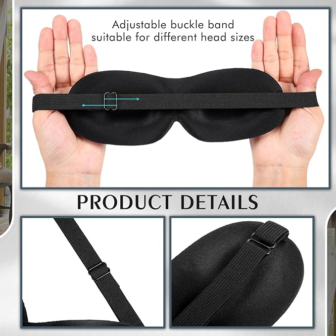 Bonuci 12 Pack Sleep Mask Blackout 3D Eye Mask for Ultralight Sleeping Night Blindfold Eye Covers with Adjustable Strap for Men Women Travel Gift Back and Side Sleeper (Black)
