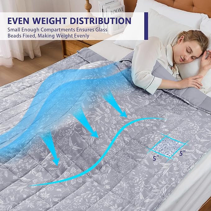 25 lbs Weighted Blanket Queen Size for Adults (60”x 80”, Pearl Grey) Cooling Heavy Blanket for Sleeping Perfect for 240-260 lbs, Winter Thick Breathable Blanket with Premium Glass Bead