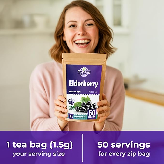 50 Bags Elderberry Fruit Herbal Tea (Sambucus) – 50 Tea Bags 1.5g Elderberry Berry Tea Saúco
