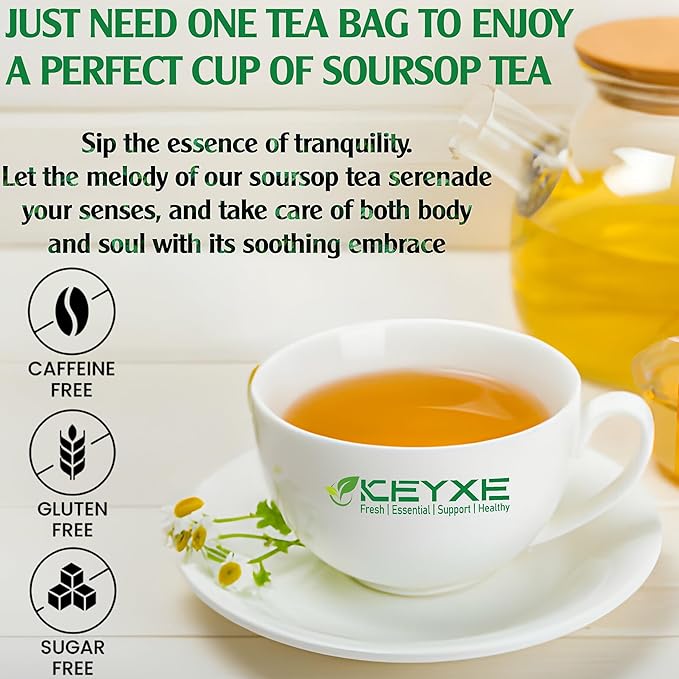 KEYXE Organic Soursop (Graviola) Tea Bags – Caffeine-Free, 30 Tea Bags