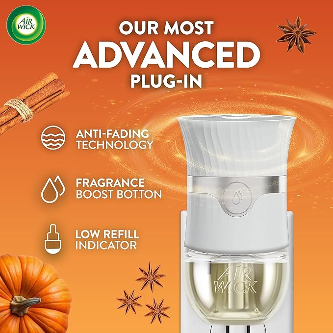 Air Wick Plug in Scented Oil Refill, 5 ct, Pumpkin Spice, Air Freshener, Essential Oils, Fall Scent, Fall Decor