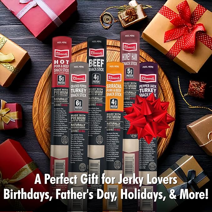 Jerky.com Jerky Gift Basket for Men | 12 Piece Meat Sticks Sampler with Beef Sticks, Pork, Ham, Sriracha, Turkey | High Protein, Low Carb, Keto Friendly Beef Jerky Snack Pack | Birthday Gifts for Men