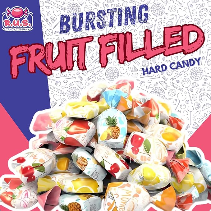 Fruit Filled Hard Candy 1 lb – Individually Wrapped, Old Fashioned Bulk Candy, 5 Assorted Flavors, Hard Shell and Chewy Center by R.U.S. Candy Company (1 Pound)