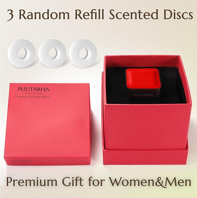 Premium Quality Car Air Freshener Leather and Metal Design Scent Vent Clip Diffuser,New Natural Fragrance Diffuser for Car with 3 Refill Scented Discs and Gift Box(Lava Orange)