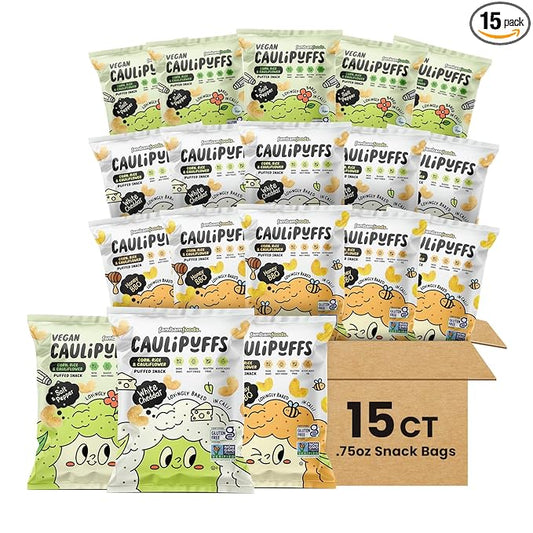 CauliPuffs - Corn, Rice, and Cauliflower Gluten Free Puffed Snack (15 x 0.75oz Bags, Variety Pack)