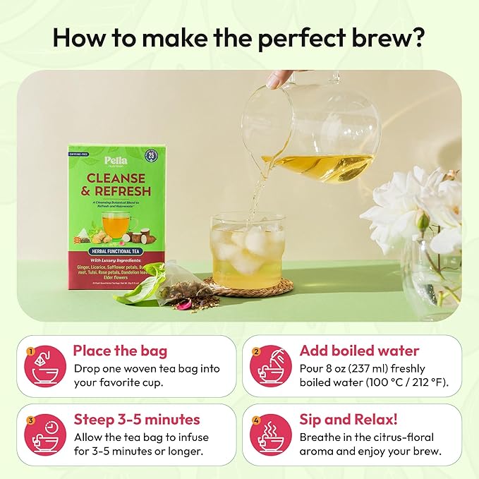 Ginger and Dandelion Root Tea – With Burdock Root, Licorice, Holy Basil, Edible Flowers Rose, Elderflower & Safflower – Vegan, Kosher, Caffeine-Free – Supports Hydration & Daily Wellness (25 Tea Bags)