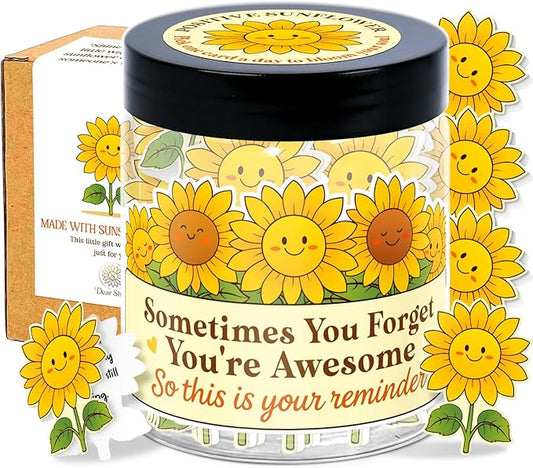 Inspirational Gifts for Women - Emotional Support Positive Sunflower Gift - Sometime You Forget You're Awesome - 60 Positive Affirmation Cards Jar, Thank You Gift for Coworker, Sister Friend, Teacher