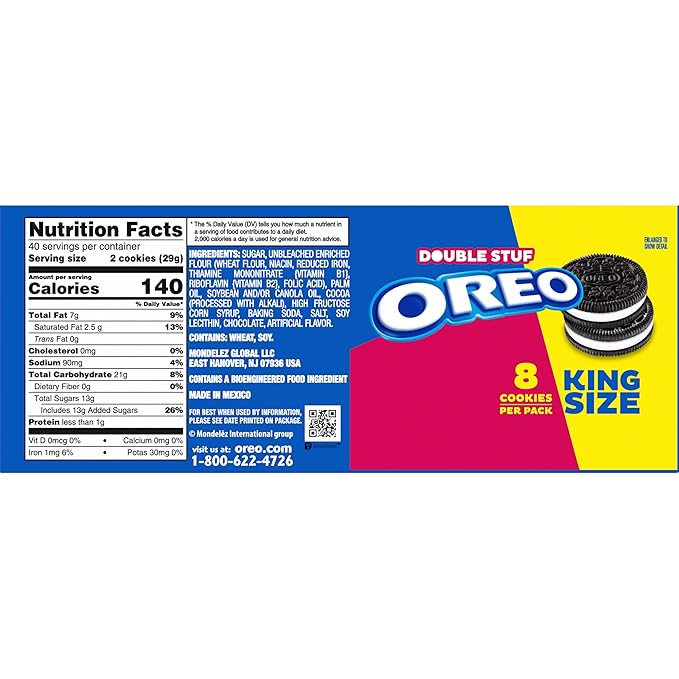 OREO Double Stuf Chocolate Sandwich Cookies, King Size, 10 Snack Packs (8 Cookies Per Pack)