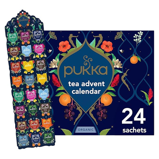 Pukka 2025 Advent Calendar Organic Tea Sampler, Selection of 24 Delightful Black & Green Tea Infusions, Christmas Gift Idea for Tea Lovers, 100% Organic