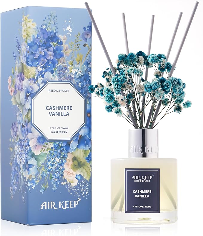 Airkeep Reed Diffuser Set/Cashmere Vanilla/6.76 fl oz(200ml)/1 Pack/Home & Office Decor Aromatherapy Diffuser Oil Gift Set