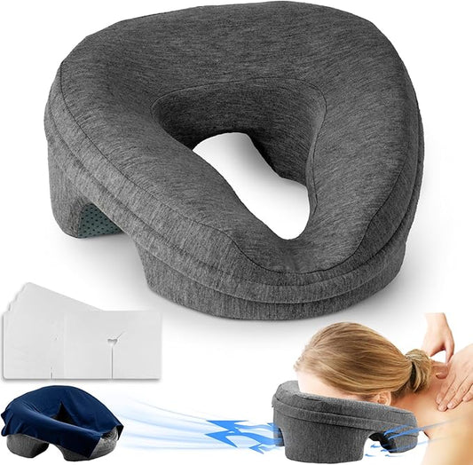 Face Down Pillow Massage Headrest for Bed, Stomach Sleeping Pillow, Face Cradle, BBL Pillow After Surgery Post Eye Surgery Recovery Equipment for Massage Tables,Piercing Pillows Removable Cover Black