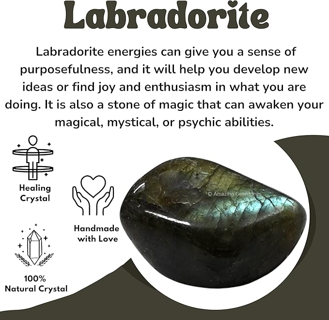 Amazing Gemstone Labradorite Crystals and Healing Stones Tumbled - 1 oz Labradorite Stone Gem Stones, Natural Healing Stones for Energy Balance, Stress Relief - Premium Polished Gems Rocks