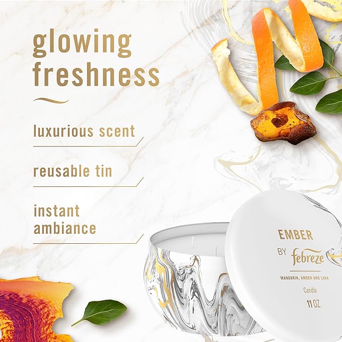 Febreze Scented Candle, Ember Scent, 11 oz 4 Wick Candle, Single Pack