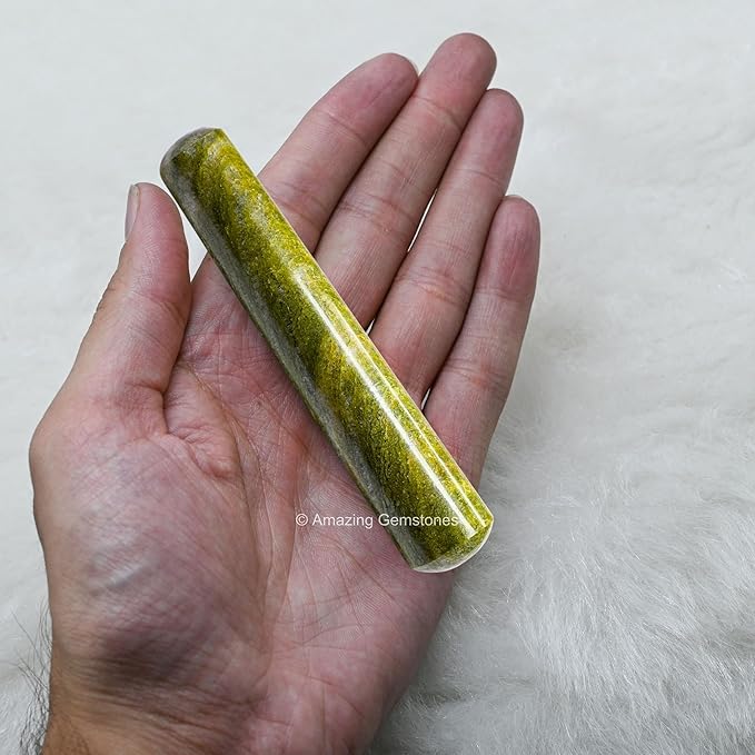 Amazing Gemstone Vesuvianite Crystal Wand Massage Stick - Pelvic Wand Gua Sha for Adults - Crystals and Healing Stones Massage Wands for Adults Gifts (Smooth)