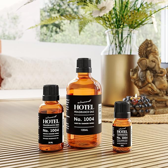 AirScent Hotel Diffuser Oil No. 1004 - White Tea, Oakmoss and Vanilla - Premium Fragrance Oil for Ultrasonic and Waterless Diffusers and Crafting - 10 mL, .34 fl oz Glass Dropper Bottle