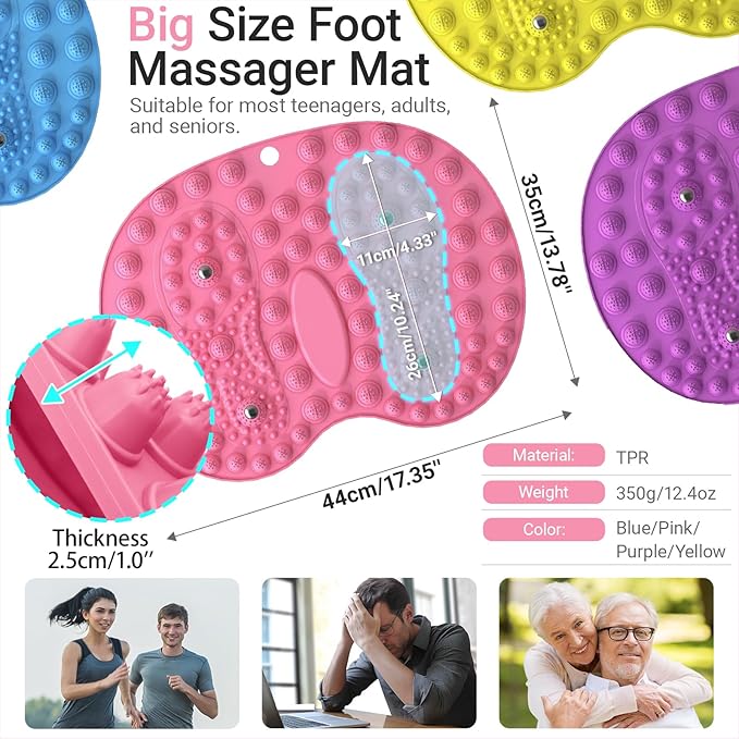 Foot Massage Mat, Big Foot Reflexology Mat with Magnetic Therapy, Foot-Shaped Acupressure Mat for Feet Relaxation, Under Desk Mat Pressure Point Mat for Pain, Fatigue and Stress Relief(Pink)