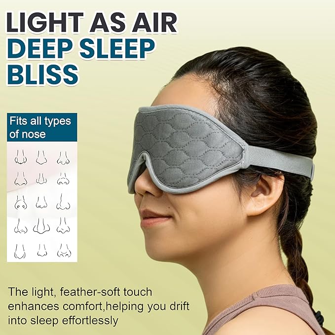 HILU Sleep Mask - 100% Light Blocking Eye Mask for Sleeping - Zero Eye Pressure, Comfortable & Adjustable Design - Durable Sleep Blindfold for Women, Men, Travel, Naps & Shift Work | Gray