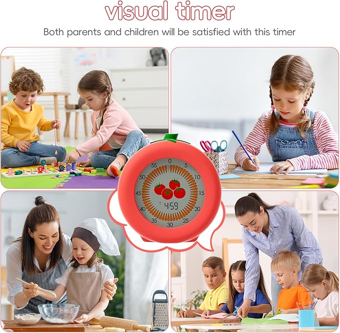 Digital Visual Timer for Kids with Protective Case, Tomato Theme 299 Minute Pomodoro Timer for Classroom Office Kitchen, Time Management Tools for ADHD Children