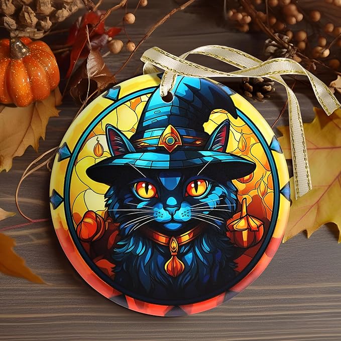 Christmas 2025 Ornaments, Christmas Ornament Gift, Holiday Keepsake, Stocking Stuffers, Gift Ideas - Black Cat with Witch Hat