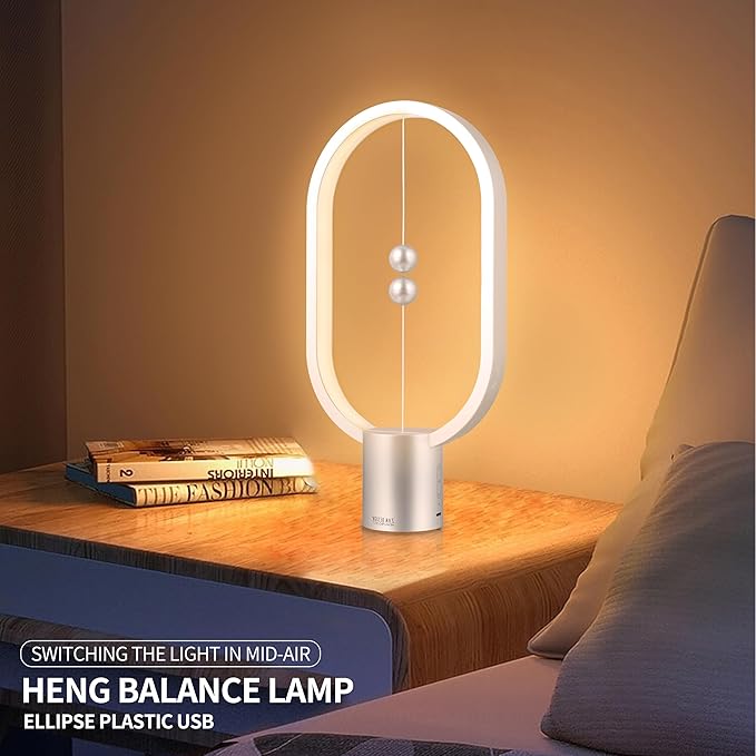 Heng Balance Light, USB Powered LED Table lamp, Creative, Magnetic Switch Night Light, dimmable Eye Protection Table lamp, Used for Gifts, Decoration Bedside, Dormitory and Office(Silver)