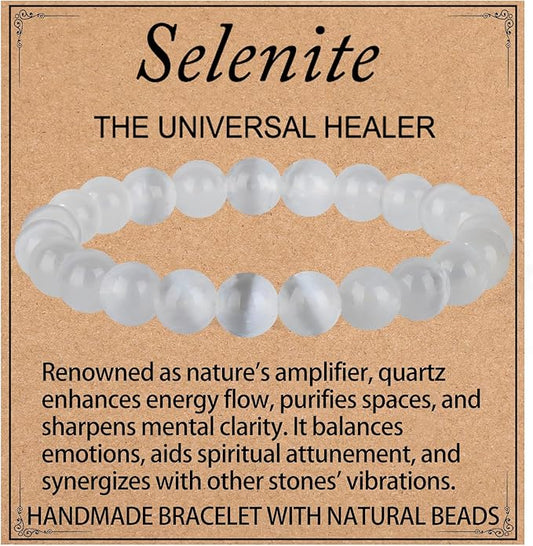 LPBeads Handmade Natural Gemstone Stretch Elastic Bracelet Healing Crystal Round Stone Beads Jewelry Gifts for Women Men