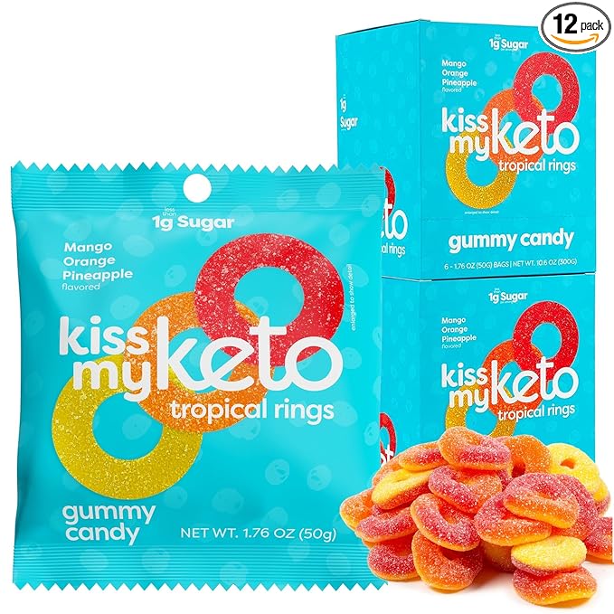 Kiss My Keto Sugar Free Gummies, Gummy Ring 12-Pack – Satisfy Cravings while Staying in Ketosis – High Fiber, 2g Net Carbs, Non-GMO, Vegan, & No Gluten – Calorie-Friendly Vegan Candy