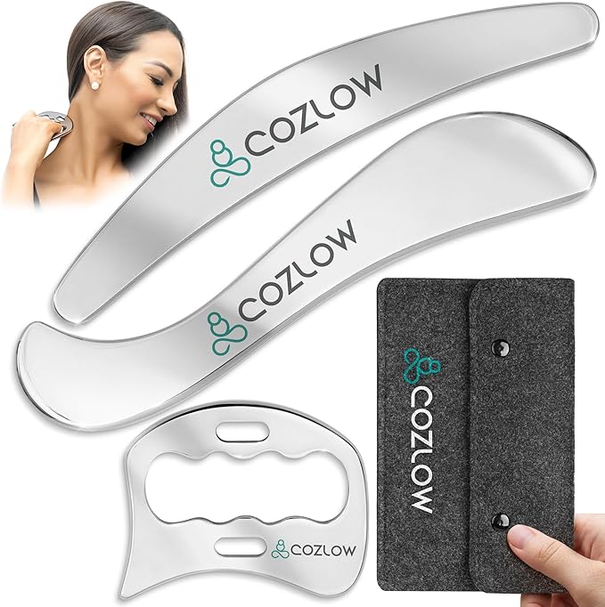 COZLOW 3-in-1 Stainless Steel Muscle Scraper Tool Set for IASTM Therapy - Skin Scraping Massage Tools for Soft Tissue Mobilization - Deep Tissue Gua Sha for Arms, Legs & Back