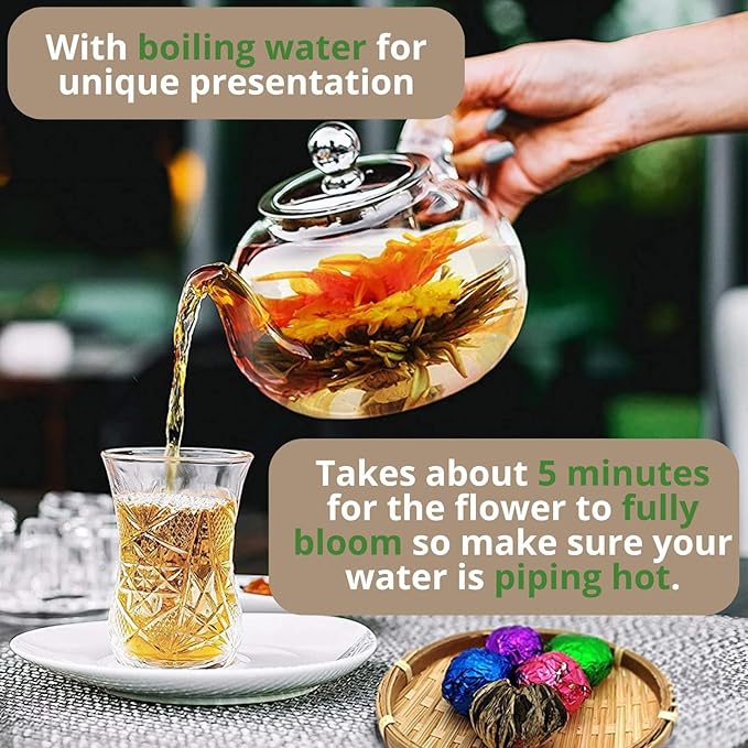 12 Assorted Blooming Flower Tea Balls Gift Set| Handmade Herbal Flowering Tea Balls Variety Individual Packing| Blooming Green Teas with Flowers for Teas Lovers, Anniversary, Valentine, Birthday (Christmas Bag)