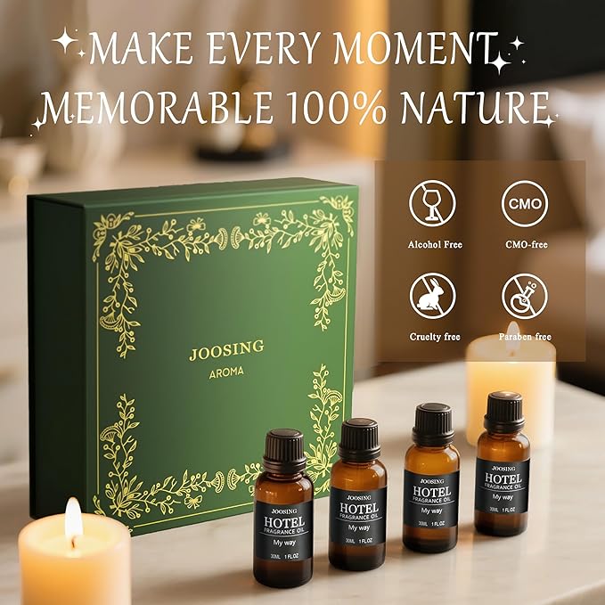 Hotel Diffuser Oils Gift Set, Joosing Hotel Scent Essential Oils 4 x 30ml Large Bottles (4 Fl Oz Total), Premium Fragrance Oil No. 10011 My Way for Le Labo Aromatherapy Diffusers and Humidifiers
