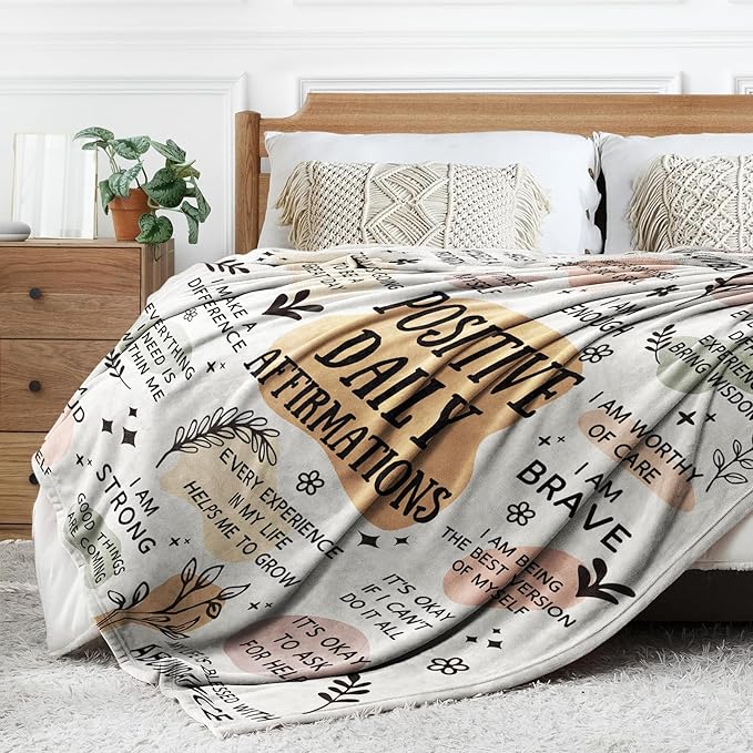 Positive Affirmation Stress Relief Gifts, Soft Blanket with Daily Affirmations Messages, Self Care Motivational Inspirational Encouragement Gifts for Women (50"x 60")