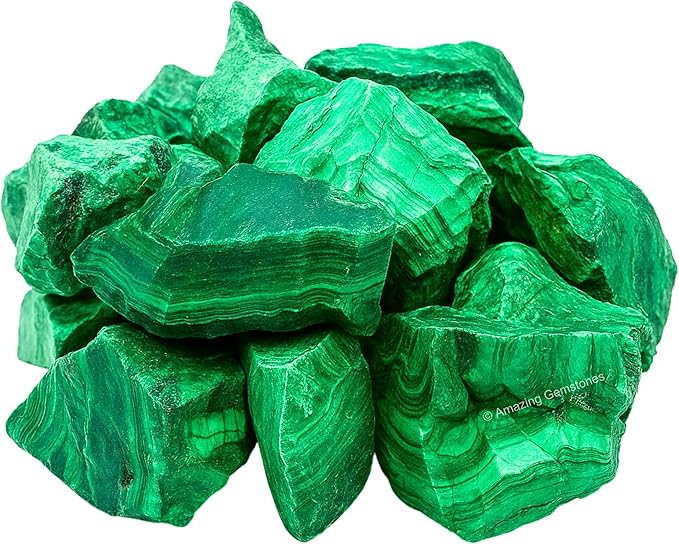 Amazing Gemstone 2 Pieces Malachite Raw Crystals and Healing Stones, Natural Rocks for Tumbling and DIY Raw Stones and Crystals