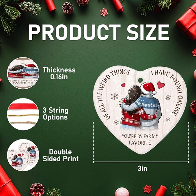 34HD Couple Gifts for Christmas, Couple Ornament for Christmas Tree Ceramic 2 Side Printed, Soulmate Partners Together Decor, Xmas Birthday Gifts for Him, Her