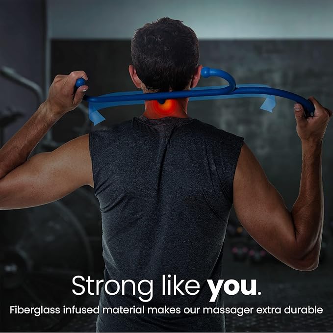 LiBa Back and Neck Massager - Trigger Point Massage Tools for Pain Relief and Manual Massage Hook Therapy Handheld Back Neck Shoulder Massager Blue - Gift for Women & Men