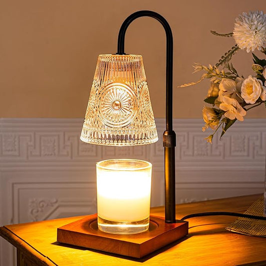Candle Warmer Lamp with 2 Bulbs, Electric Candle Warmer with Timer -Clear Adjustable Height and Dimmer LampCandle Warmer for Scented Jar Candles Wax Melt Warmer for Home Decor