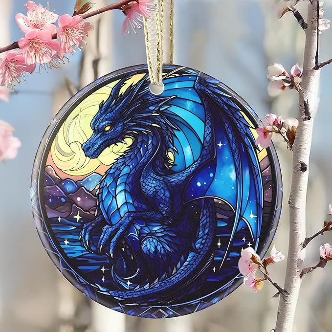 Christmas Ornament - Dragon Decor Round Ceramic - Dragon Ornament - Christmas Tree Decor - Ornaments for Christmas Tree - Dragon Lovers Gifts - Dragon Themed Gifts