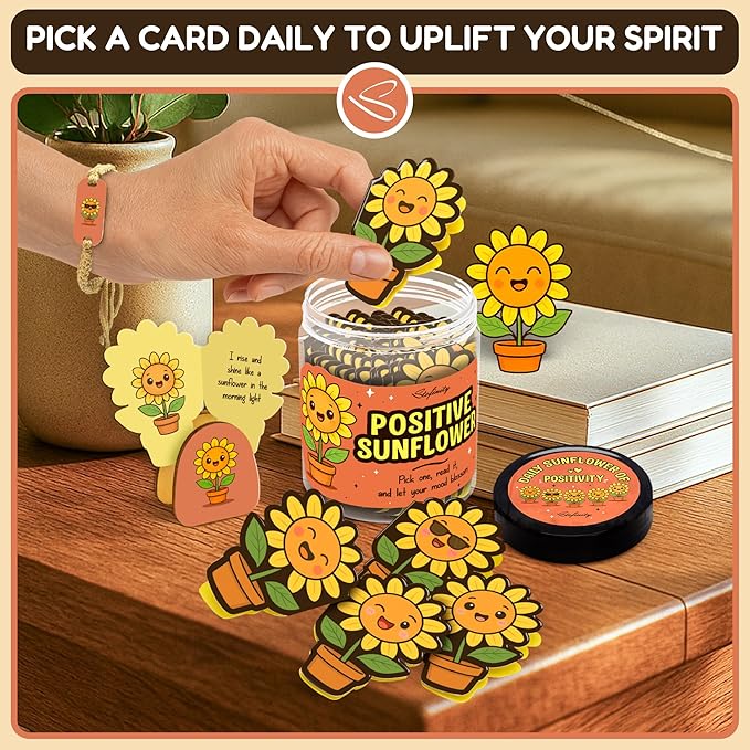 Positive Sunflower Gifts For Women Birthday - Daily Affirmation Cards For Men, Cute Christmas Inspirational Cards, Unique Mental Health Stress Relief Gifts For Coworkers Friend Teen Girls