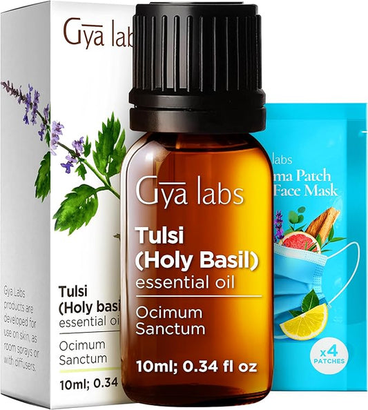 Gya Labs Holy Basil (Tulsi) Essential Oil - 0.34 Fl Oz - for Hair, Skin, Diffuser, Aromatherapy & DIY Candle Making Scent