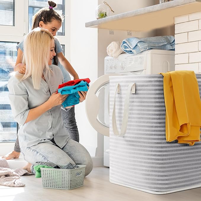 Lifewit 3 Pack Laundry Hamper Large Collapsible Laundry Baskets, Freestanding Waterproof Clothes Hamper with Easy Carry Handles in Laundry Room Bedroom Bathroom College Dorm for Adults, Grey, 3 x 90L