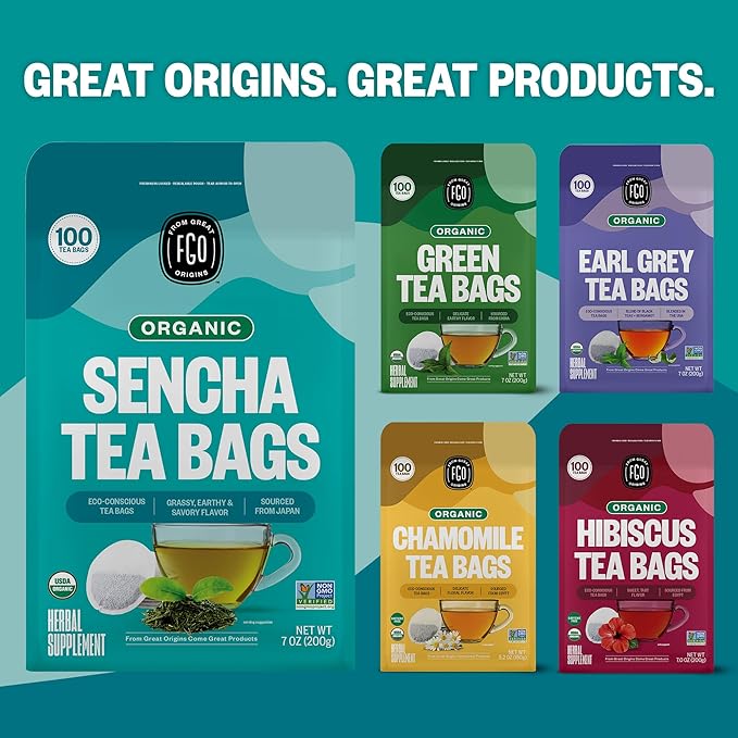 FGO Organic Japanese Sencha Green Tea, 20 Count, Eco-Conscious Tea Bags, Resealable Bag, Packaging May Vary (Pack of 1)