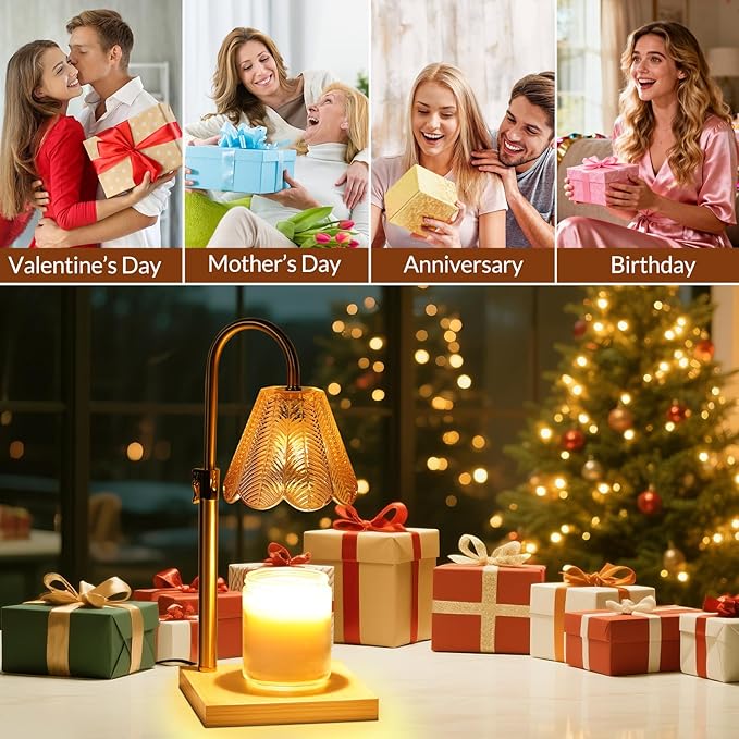 Candle Warmer Lamp with Timer Dimmer, Height Adjustable Fragrance Candle Warmer for Bedroom, Birthday Gifts for Mom Friend Sister, Vintage Aesthetic Style Home Decor (Flower Lampshade)