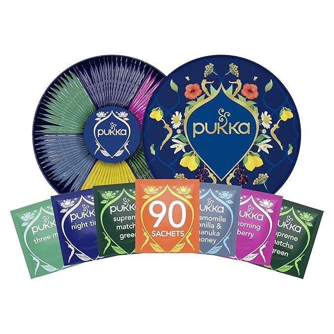 Pukka Luxury Herbal Tea Sampler Box, Organic Tea For Everyday Wellness, Ideal Gift Set for Special Occasions, Holidays, Birthdays & Anniversaries, 90 Teabags, 6 Premium Flavors, Caffeine Free