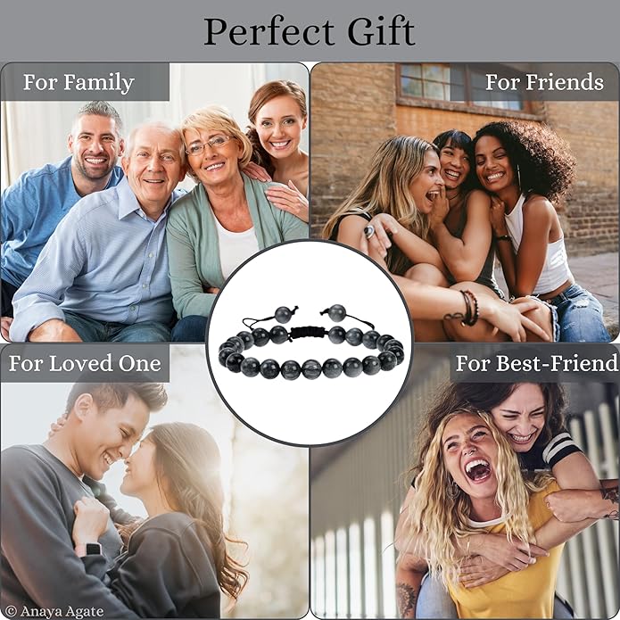 Energy Protection Crystal Handmade Adjustable Bead Bracelet Perfect for Men, Women’s Gift - Gemstone Healing Stretch Bracelet Pulsera Para Hombre Mujer Stocking Stuffer